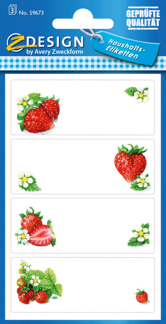Z-Design 59673, Marmeladen Etiketten, Rahmen,, Erdbeeren, 3 Bogen/12 Etiketten