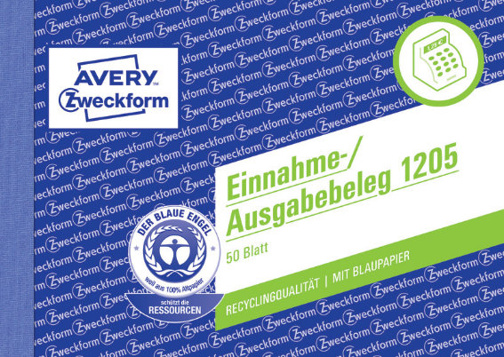Avery Zweckform 1205 Einnahme-/Ausgabebeleg, A6, quer, Recycling-Papier, 50 Blatt