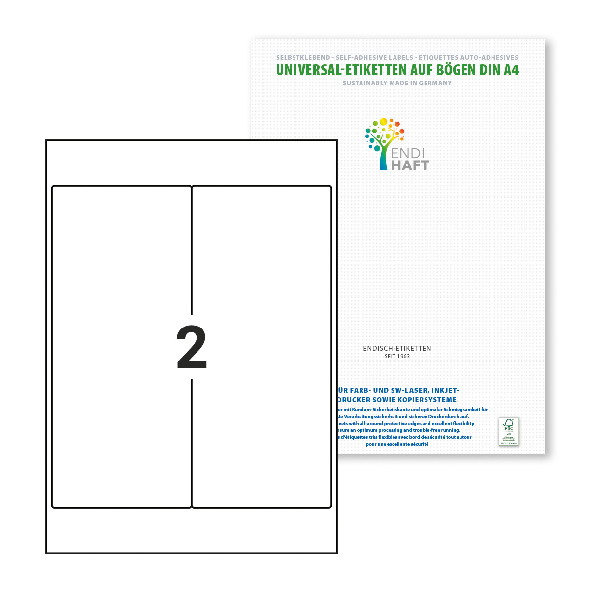 ENDI-HAFT Etiketten, 101x232 mm, weiß glänzend, 100 Etiketten, 50 Blatt A4/Pack