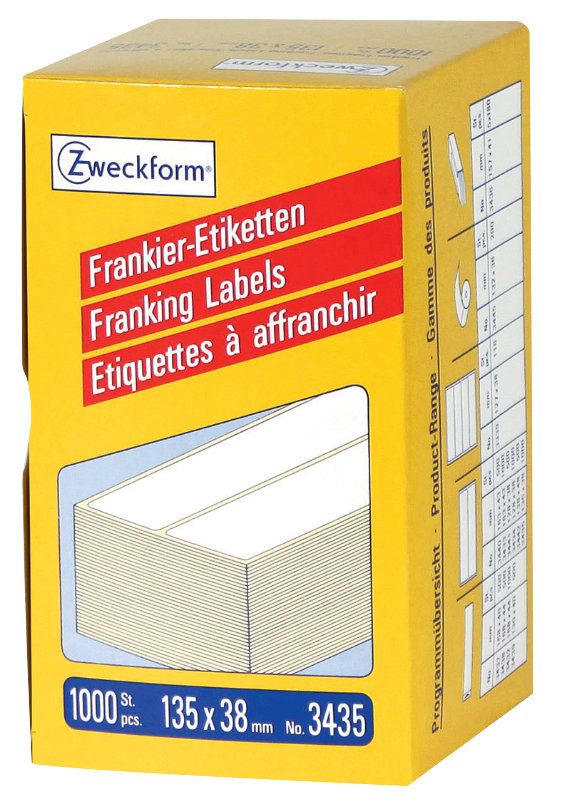 Avery Zweckform 3435 Frankier-Etiketten, 135 x 38, mm, 1 Pack/1.000 Etiketten, weiß