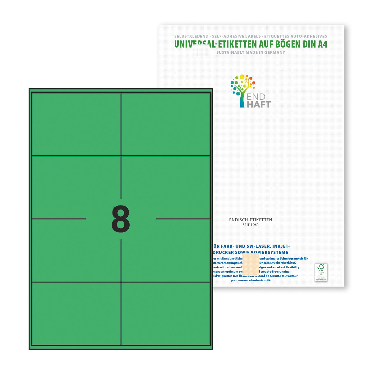 ENDI-HAFT Etiketten, 102,5x72 mm, grün, 400 Etiketten, 50 Blatt A4/Pack