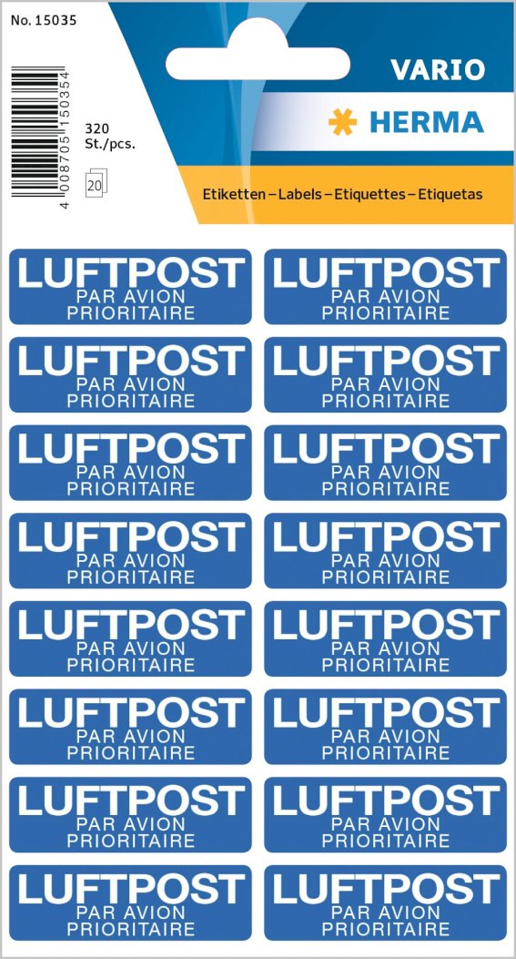 Textetiketten Mit Luftpost" 12,5 x 40 mm 320, Stück"