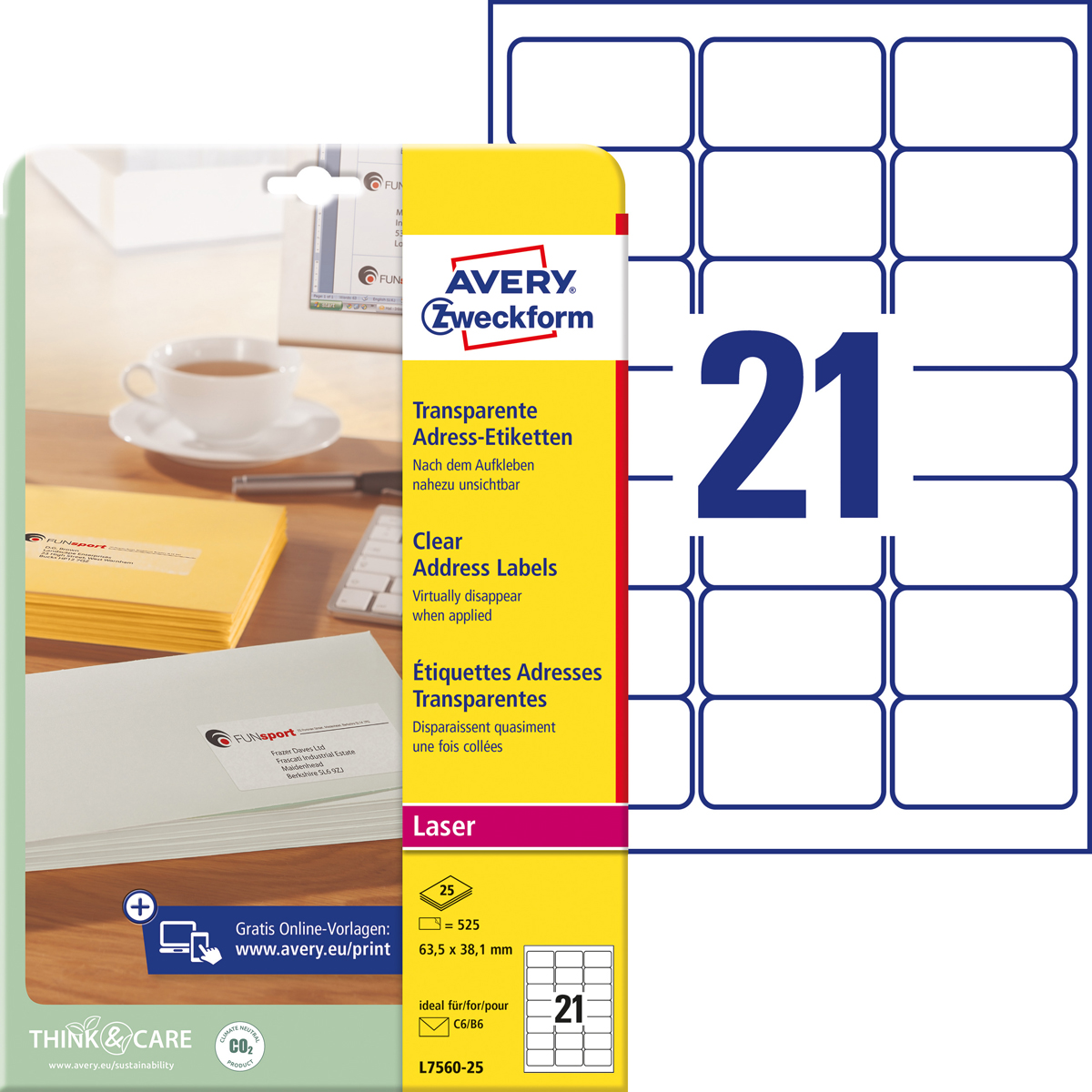 Avery Zweckform L7560-25 Adress-Etiketten, 63,5 x, 38,1 mm, Deutsche Post INTERNETMARKE, 25