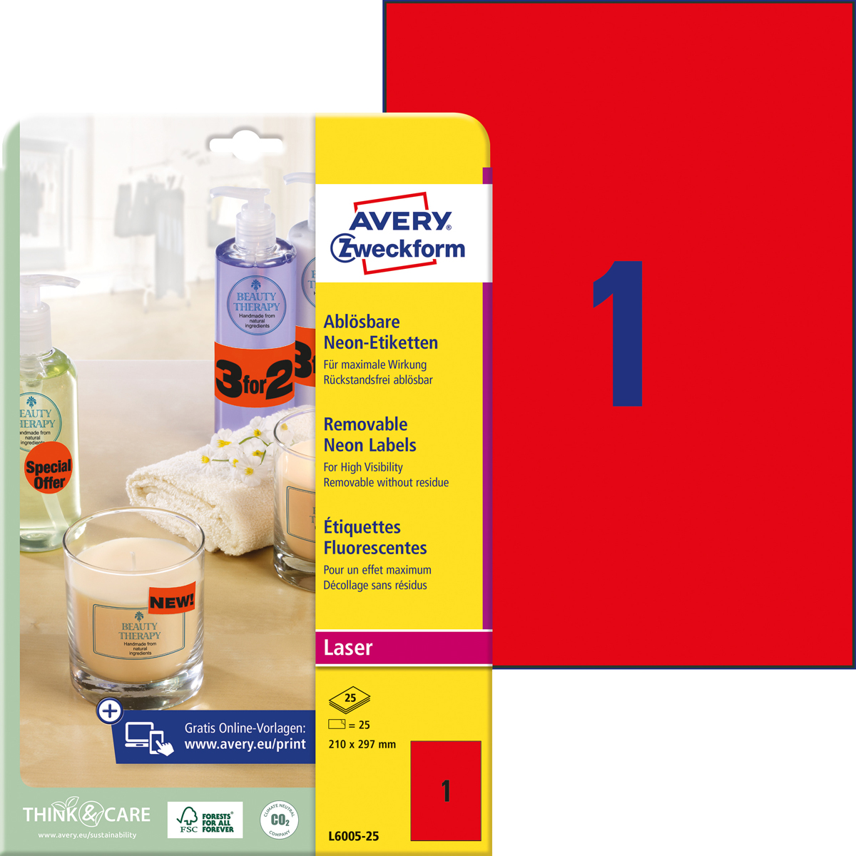 Avery Zweckform L6005-25 Etiketten in, Sonderfarben, 210 x 297 mm, 25 Bogen/25 Etiketten