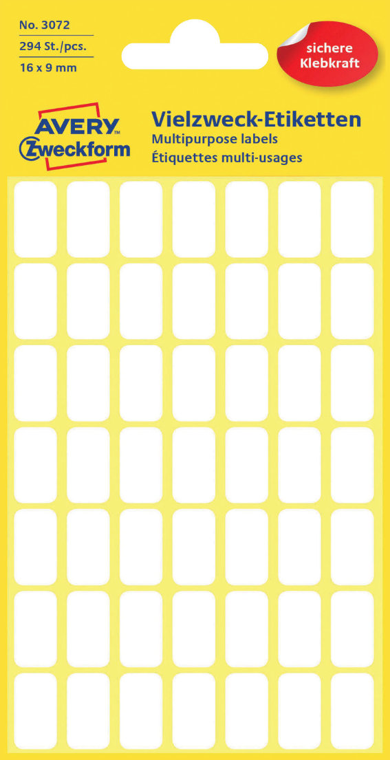 Avery Zweckform 3072 Vielzweck Etiketten, 16 x 9, mm, 6 Bogen/294 Etiketten, weiß