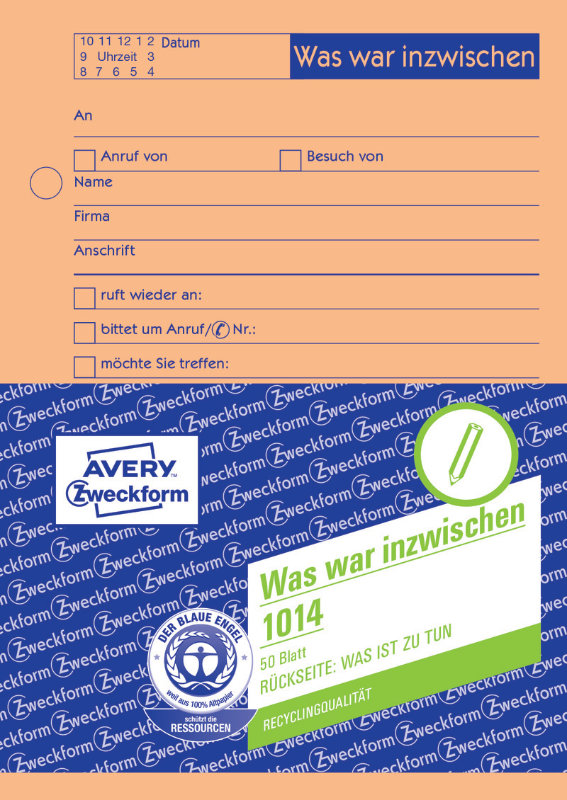 Avery Zweckform 1014 Was war inzwischen/was ist, zu tun, orange, A6, 50 Blatt