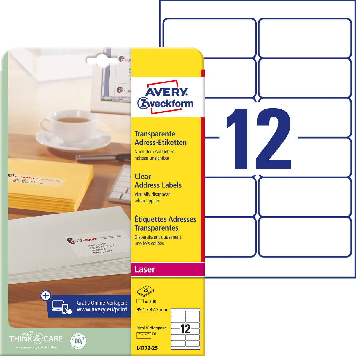 Avery Zweckform L4772-25 Adress-Etiketten, 99,1 x, 42,3 mm, Deutsche Post INTERNETMARKE, 25