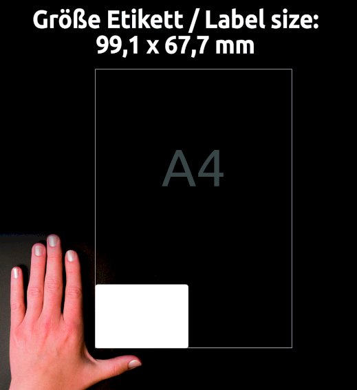 Avery Zweckform L7765-40 Hochglanz-Etiketten, 99, ,1 x 67,7 mm, 40 Bogen/320 Etiketten, weiß