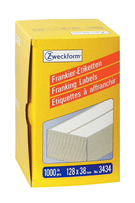 Avery Zweckform 3434 Frankier-Etiketten, 128 x 38, mm, 1 Pack/1.000 Etiketten, weiß