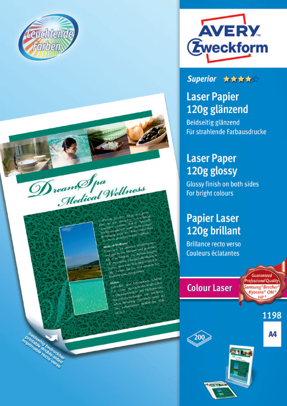 Avery Zweckform 1198 Superior Colour Laser Papier, , DIN A4, beidseitig beschichtet, 120 g/m², 200