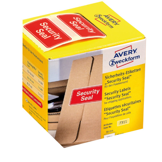 Avery Zweckform 7311 Sicherheitssiegel, 38 x 20, mm, Aufdruck "Security Seal", 1 Rolle/200