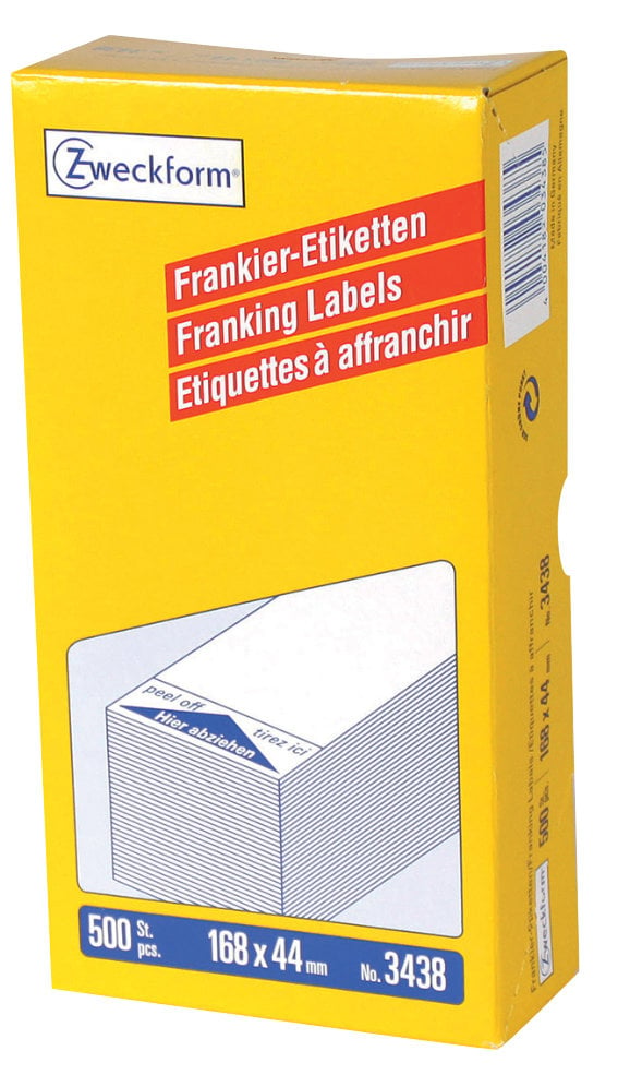 Avery Zweckform 3438 Frankier-Etiketten, 168 x 44, mm, 1 Pack/500 Etiketten, weiß