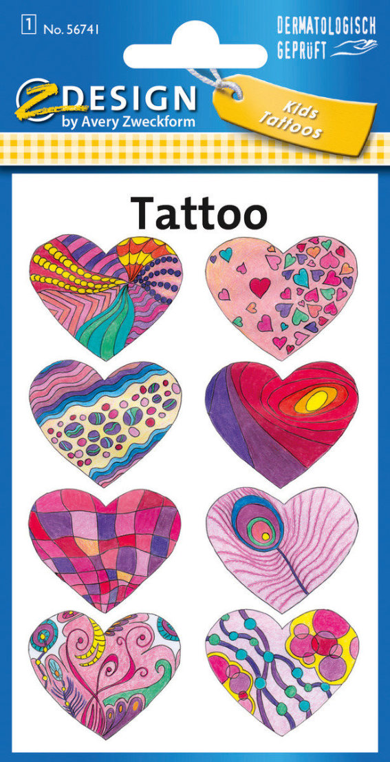 Z-Design 56741, Kinder Tattoos, Herzen, 1 Bogen/8, Sticker