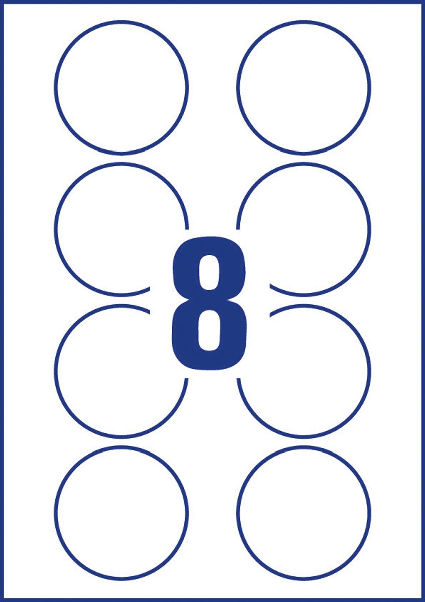 Avery Zweckform J4881-20 Namensetiketten, rund 65 mm, 20 Bogen/160 Etiketten, weiß