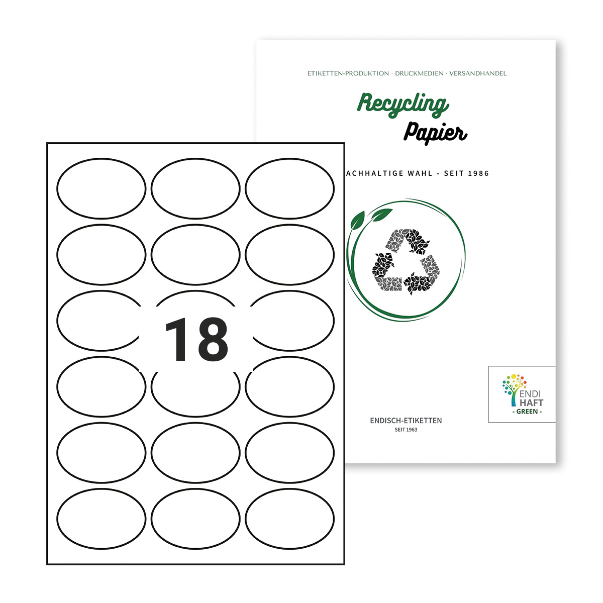 ENDI-HAFT Etiketten, oval 63,5x42,3 mm, naturweiß, 180 Etiketten, 10 Blatt A4/Pack