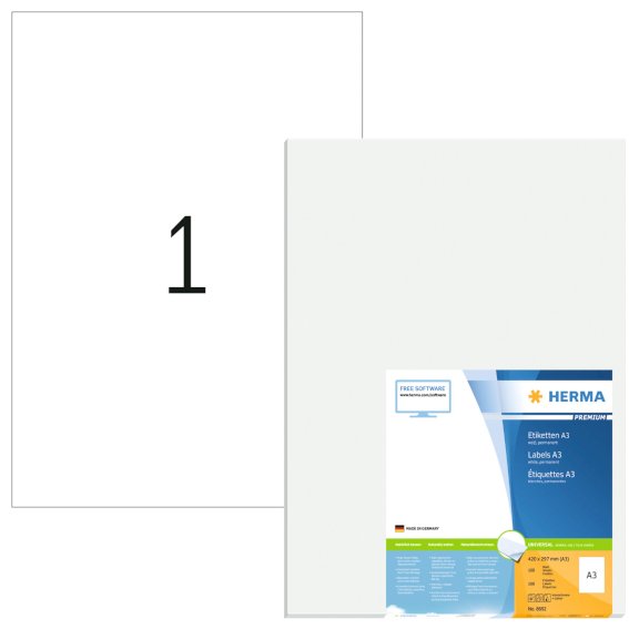 A3-Etiketten Premium 297x420 mm weiß Papier matt, 100 St.