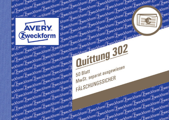 Avery Zweckform 302 Quittung MwSt. separat, ausgewiesen, A6 quer, 50 Originale, 50 Blatt