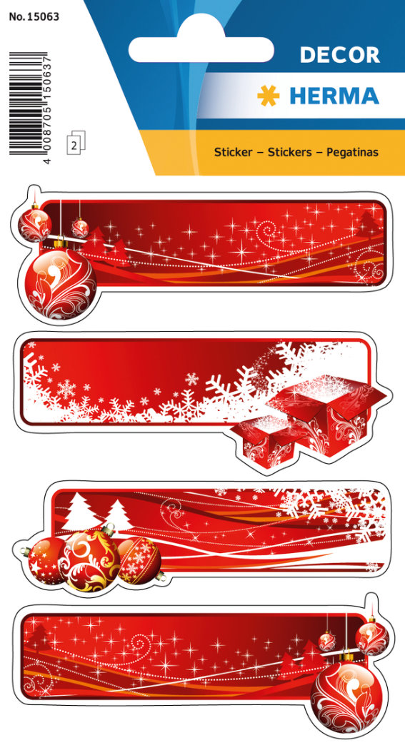 Sticker DECOR Geschenketiketten rot, beglimmert,
