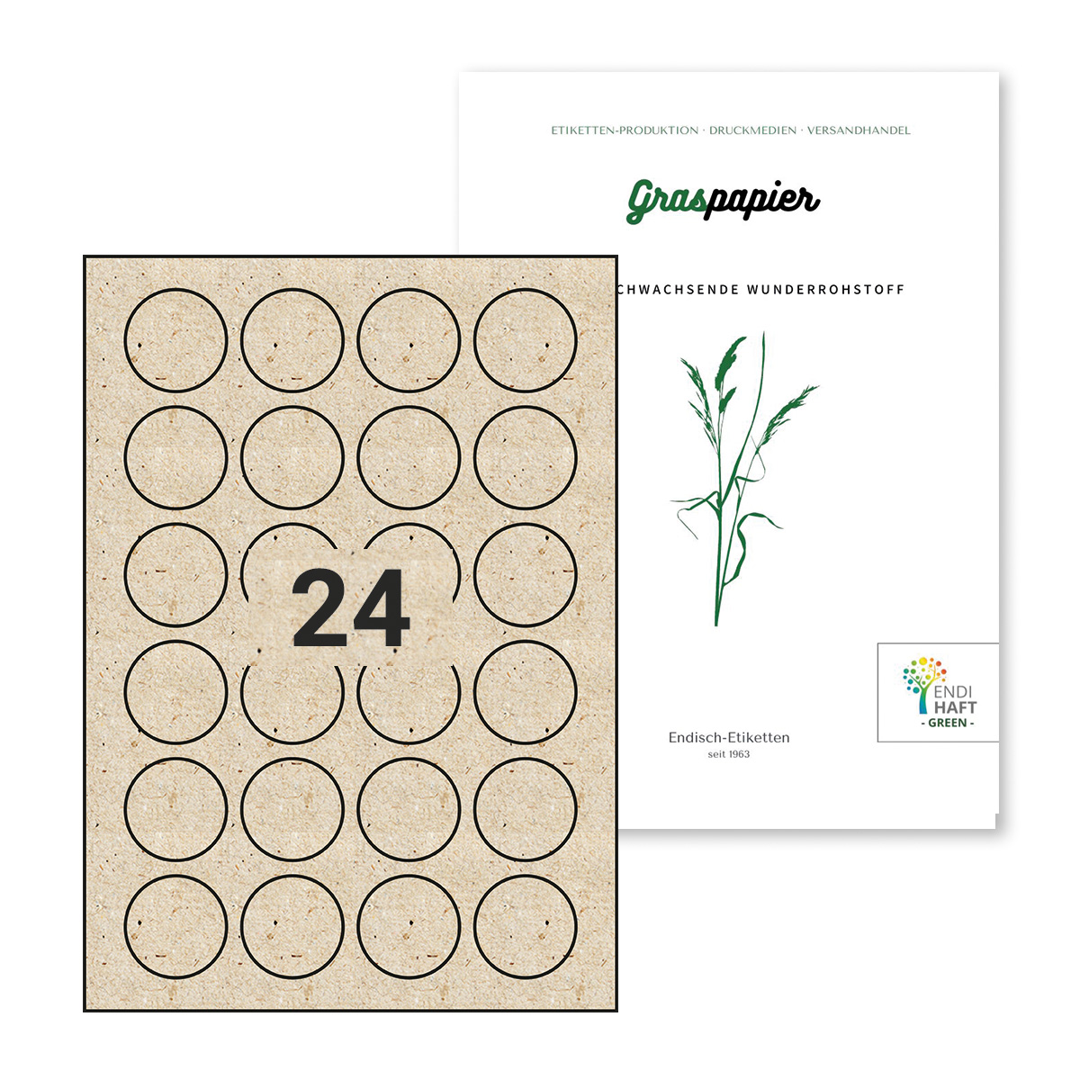 ENDI-HAFT Graspapier-Etiketten, 40 mm rund, 240 Etiketten, 10 Blatt DIN A4 / Pack