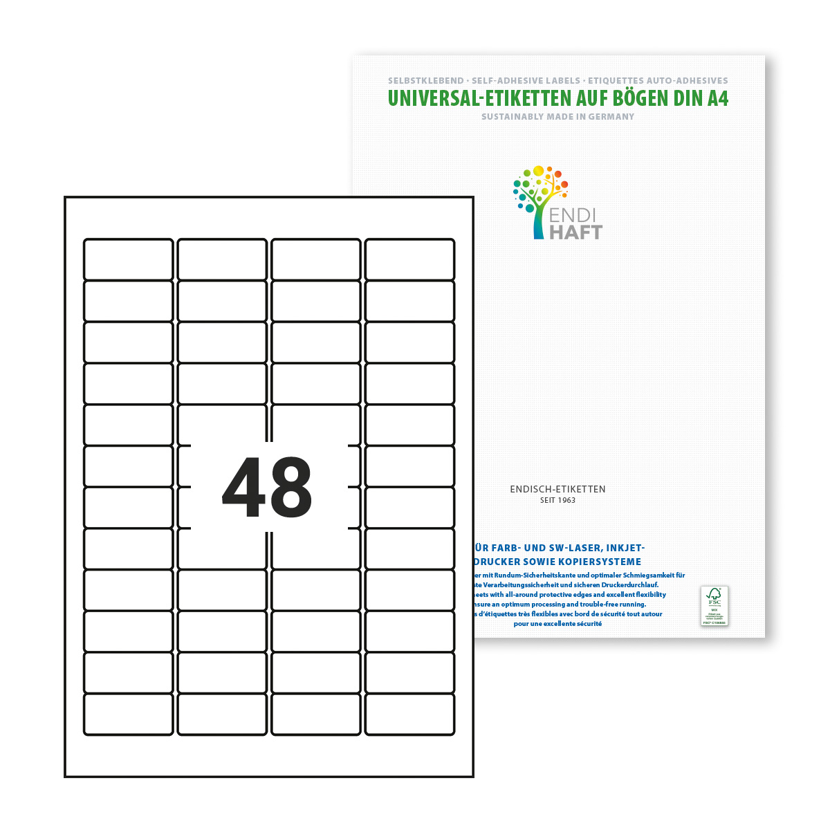 ENDI-HAFT Etiketten, 45,7x21,2 mm, weiß, 2400 Etiketten, 50 Blatt A4/Pack