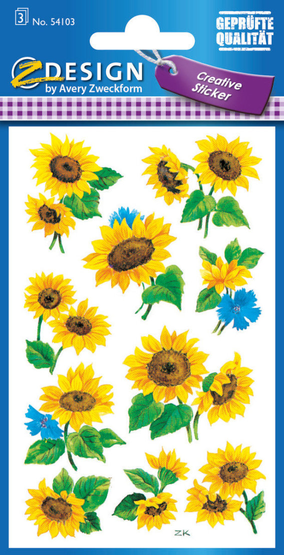 Z-Design 54103, Deko Sticker, Sonneblumen, 3, Bogen/30 Sticker
