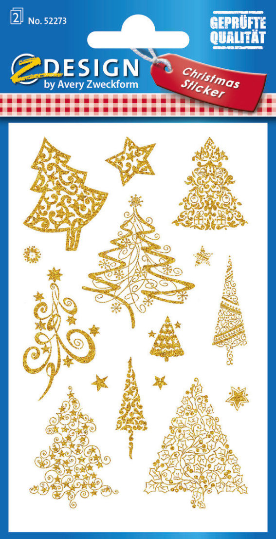 Z-Design 52273, Weihnachtssticker,, Weihnachtsbäume, 2 Bogen/30 Sticker