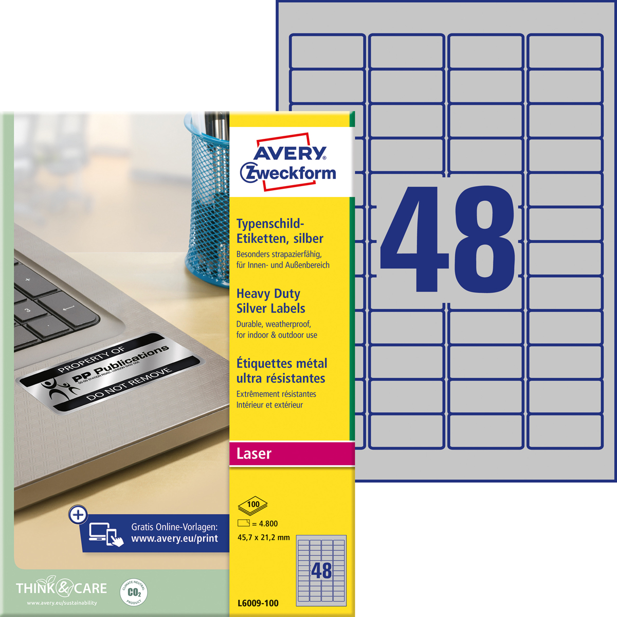Avery Zweckform L6009-100 Typenschild-Etiketten,, 45,7 x 21,2 mm, elektronische Komponenten, 100