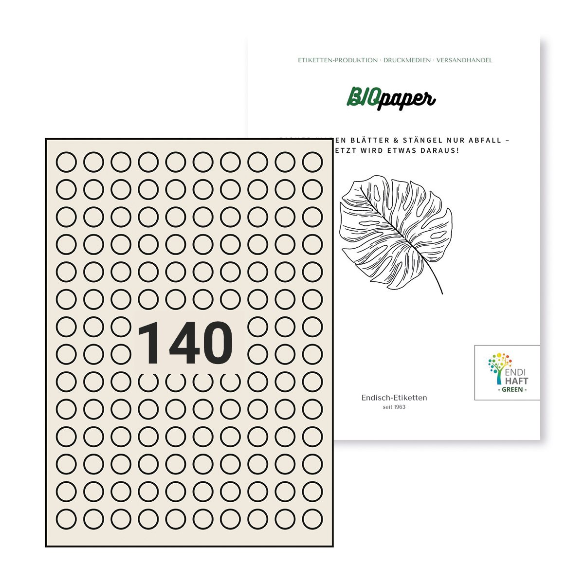 ENDI-HAFT BIOpaper Natural, 14 mm rund, 1400 Etiketten, 10 Blatt DIN A4 / Pack
