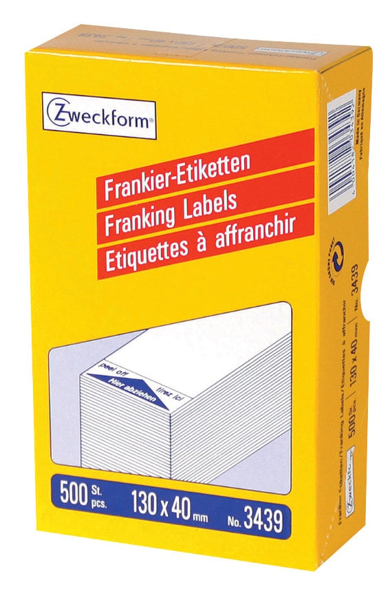 Avery Zweckform 3439 Frankier-Etiketten, 130 x 40, mm, 1 Pack/500 Etiketten, weiß