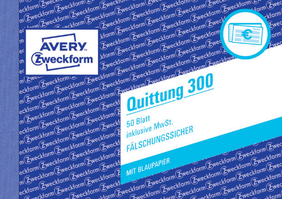 Avery Zweckform 300 Quittung inkl. MwSt., A6 quer, mit Blaupapier, 50 Blatt