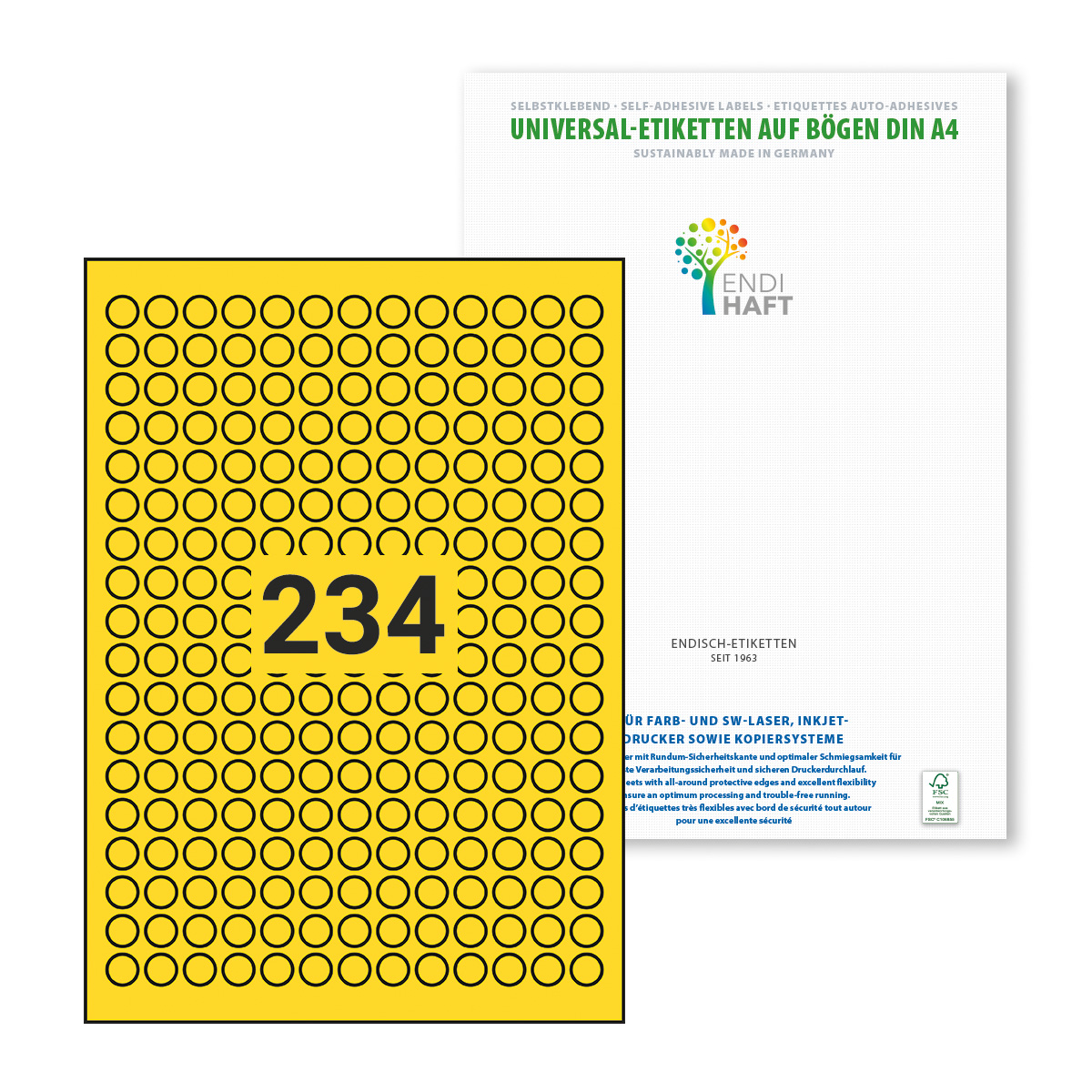 ENDI-HAFT Etiketten, 12 mm rund, gelb, 11700 Etiketten, 50 Blatt A4/Pack