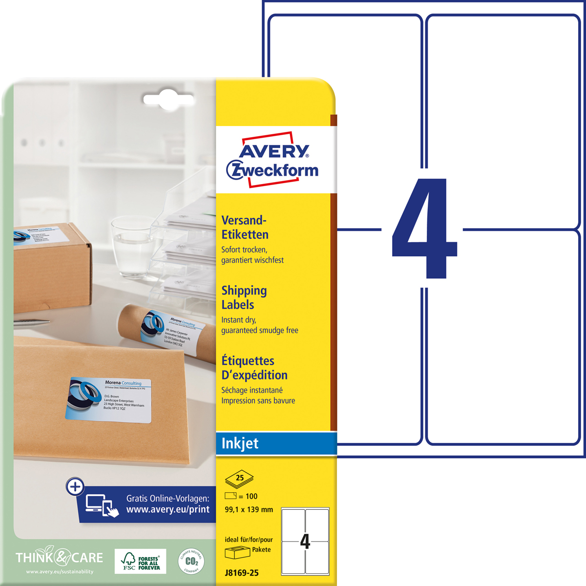 Avery Zweckform J8169-25 Versandetiketten, 99,1 x, 139 mm, Pakete und Päckchen, Deutsche Post