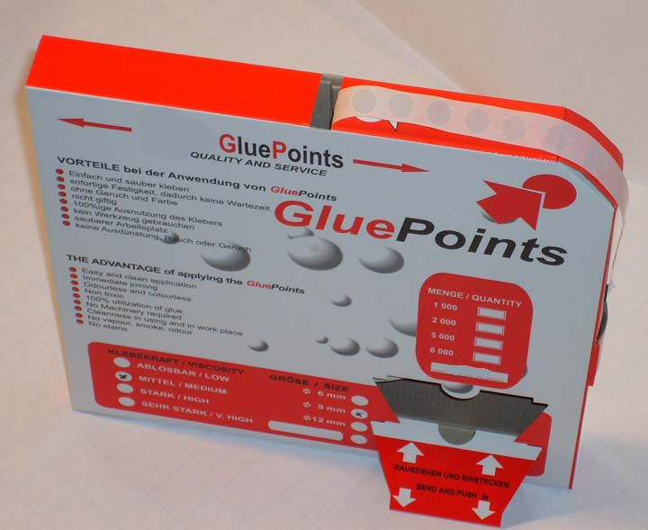 GluePoints (doppelseitige Klebepunkte), mittelstark klebend, ca. 9-10 mm  Durchmesser
