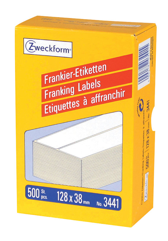 Avery Zweckform 3441 Frankier-Etiketten, 128 x 38, mm, 1 Pack/500 Etiketten, weiß