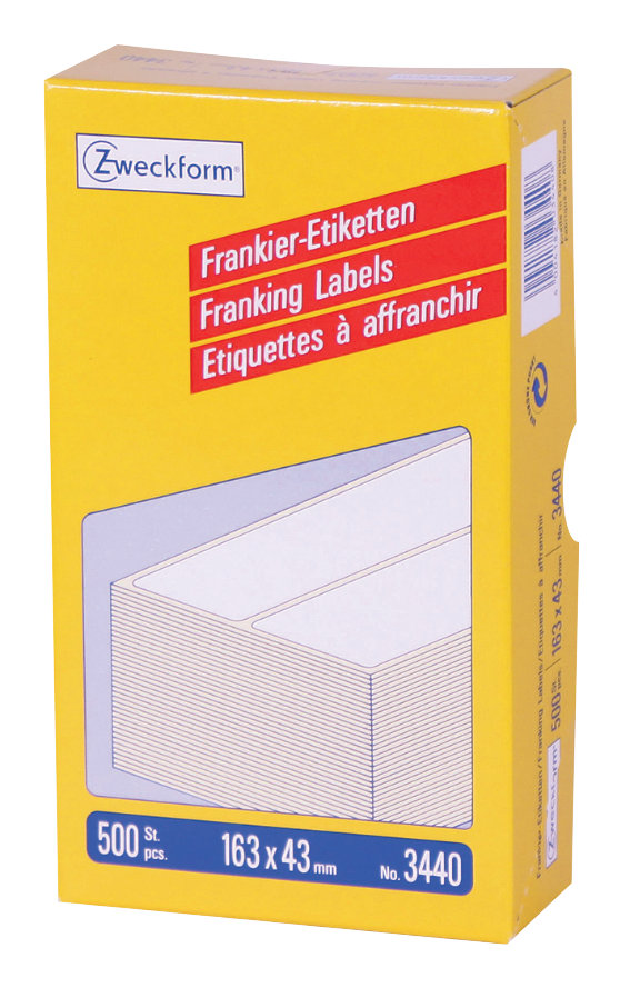 Avery Zweckform 3440 Frankier-Etiketten, 163 x 43, mm, 1 Pack/500 Etiketten, weiß