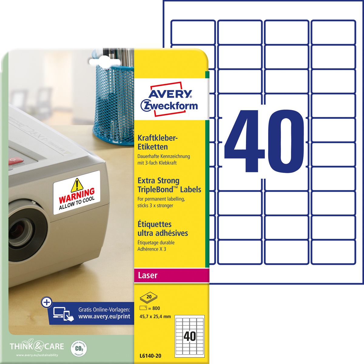 Avery Zweckform L6140-20 Kraftkleber-Etiketten,, 45,7 x 25,4 mm, 20 Bogen/800 Etiketten, weiß