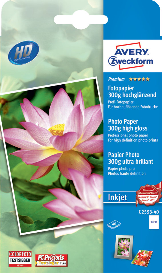 Avery Zweckform C2553-40 Premium Inkjet, Fotopapier, 10x15, einseitig beschichtet, 300