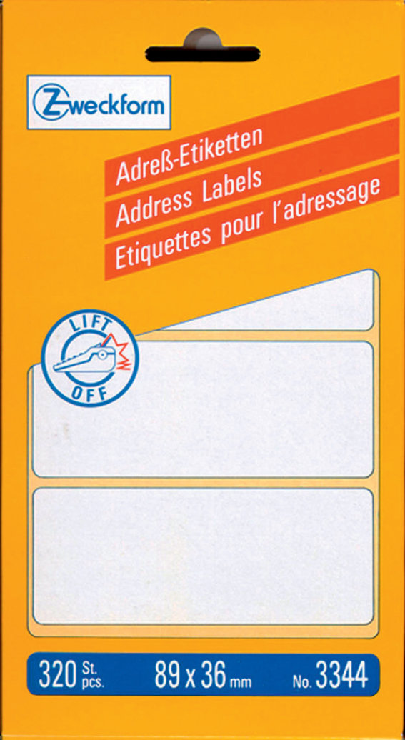 Avery Zweckform 3344 Adress-Etiketten, 89 x 36 mm, 1 Bogen/320 Etiketten, weiß