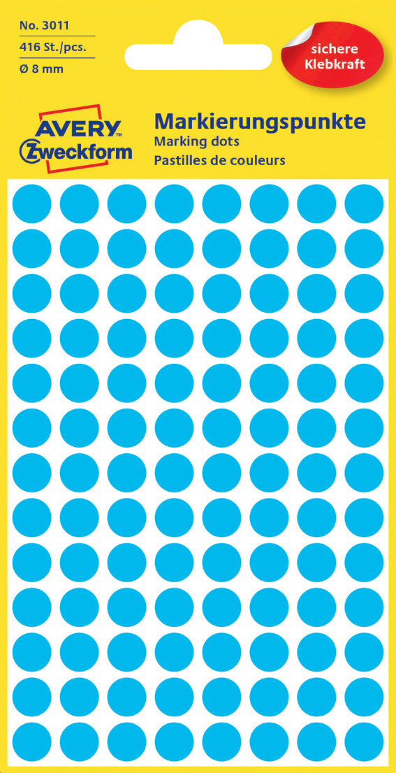 Avery Zweckform 3011 Markierungspunkte, Ø 8 mm, 4, Bogen/416 Etiketten, blau