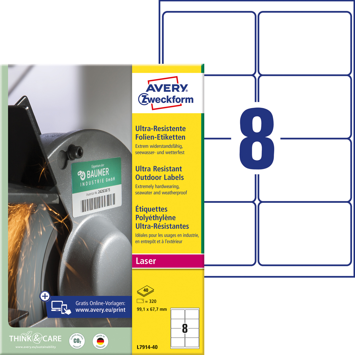 Avery Zweckform L7914-40 Ultra-Resistente, Folien-Etiketten, 99,1 x 67,7 mm, 40 Blatt/320