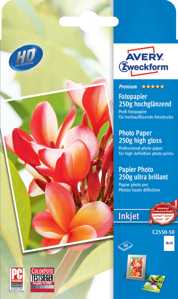 Avery Zweckform C2550-50 Premium Inkjet, Fotopapier, 10x15, beidseitig beschichtet, 250