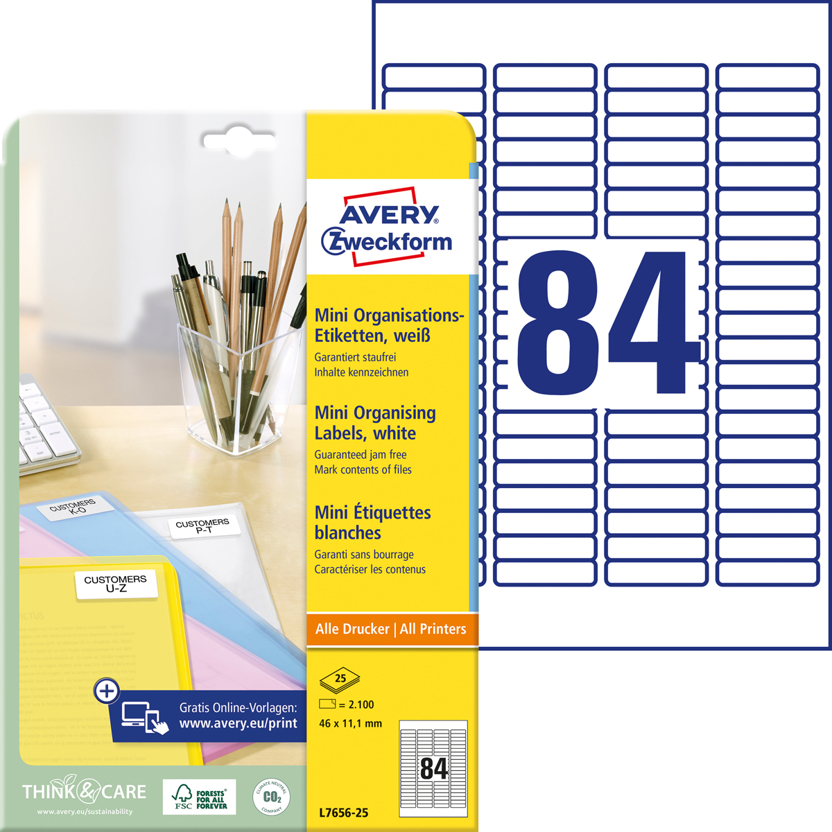 Avery Zweckform L7656-25, Mini-Organisations-Etiketten, 46 x 11,1 mm, 25
