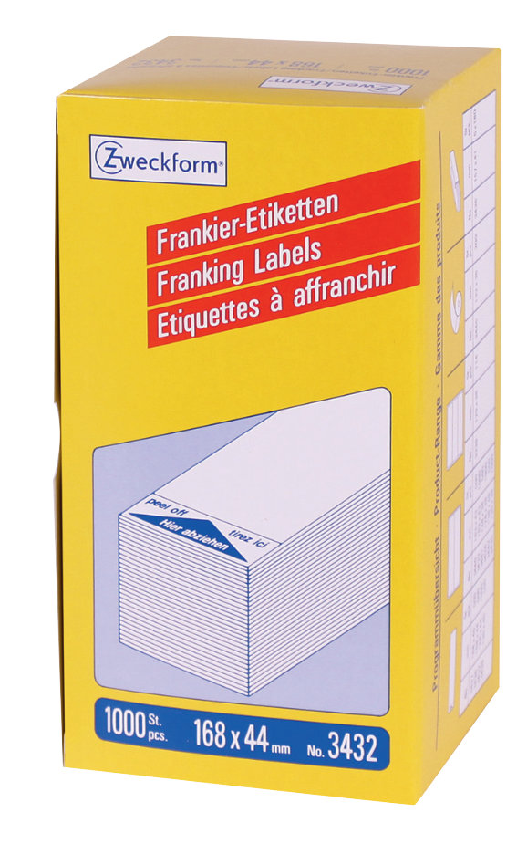 Avery Zweckform 3432 Frankier-Etiketten, 168 x 44, mm, 1 Pack/1.000 Etiketten, weiß