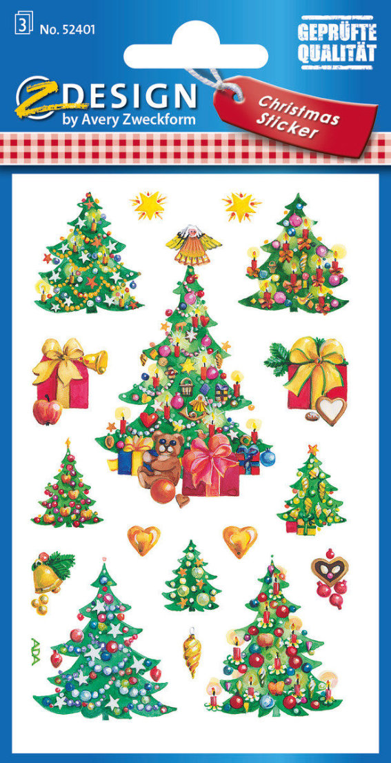Z-Design 52401, Weihnachtssticker,, Weihnachtsbäume, 3 Bogen/51 Sticker