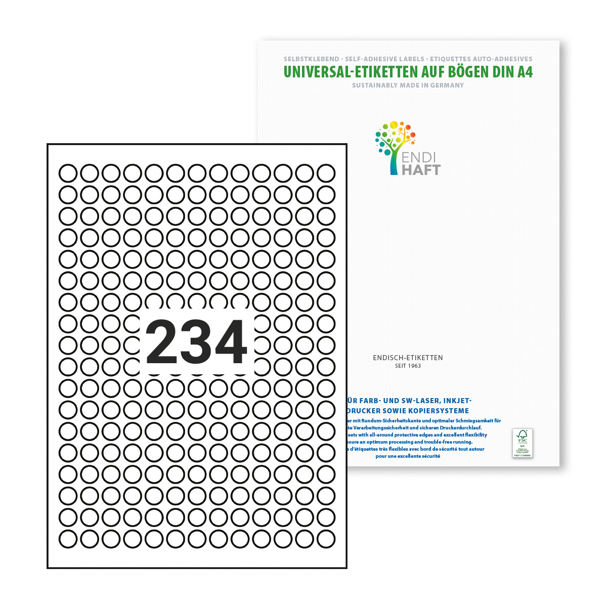 ENDI-HAFT Etiketten, 12 mm rund, weiß, 23400 Etiketten, 100 Blatt A4/Pack